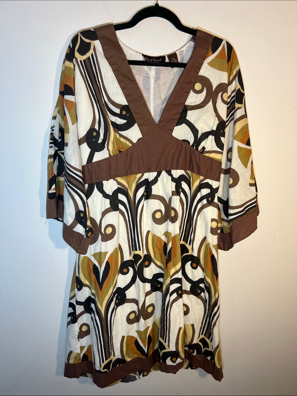 Speed Control Cream, Brown, Tan & Mustard Cotton V-Neck Midi Dress 2XL